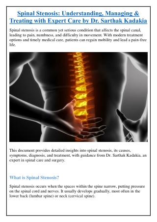 Spinal Stenosis: Understanding, Managing & Treating with Expert Care