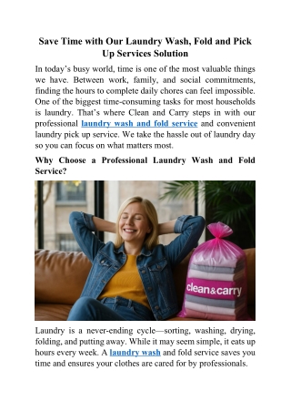 Save Time with Our Laundry Wash, Fold and Pick Up Services Solution