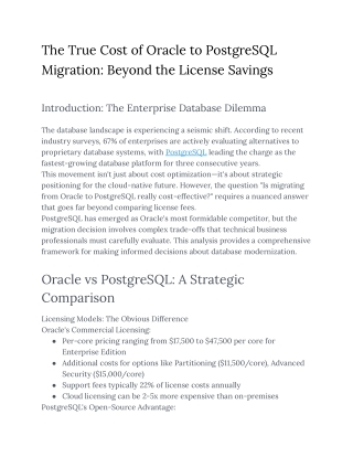 The True Cost of Oracle to PostgreSQL Migration: Beyond the License Savings
