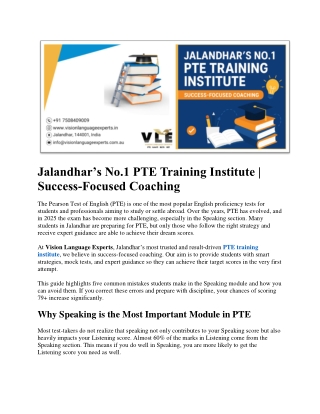 Jalandhar’s No.1 PTE Training Institute | Success-Focused Coaching