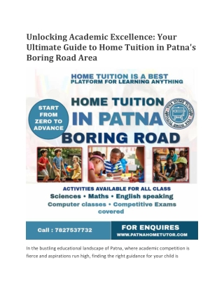 Your Ultimate Guide to Home Tuition in Patna's Boring Road Area