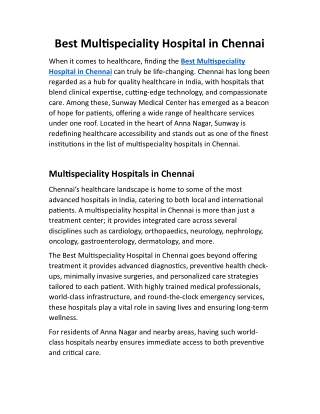 Best Multispeciality Hospital in Chennai