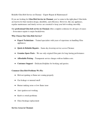 Reliable Glen Hob Service in Chennai – Expert Repair & MaintenanceI