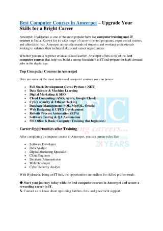 Best Computer Courses in Ameerpet