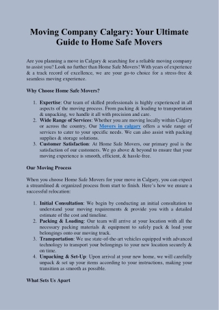 Moving Company Calgary - Home Safe Movers