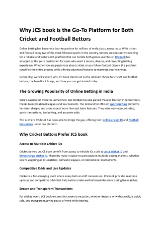 Why JCS book is the Go-To Platform for Both Cricket and Football Bettors