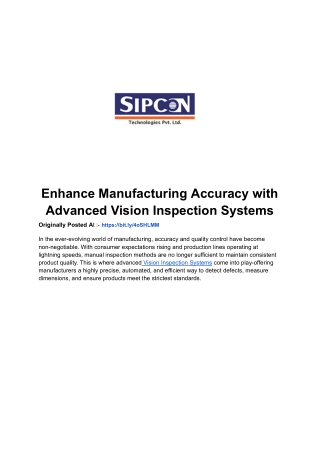 Enhance Manufacturing Accuracy with Advanced Vision Inspection Systems