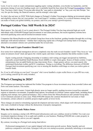 Portugal Golden Visa Changes 2024: What Tech and Crypto Founders Need to Know