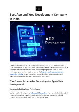 Best App and Web Development Company in India