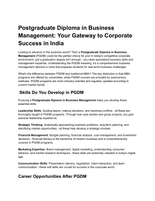 Postgraduate Diploma in Business Management: Your Gateway to Corporate Success