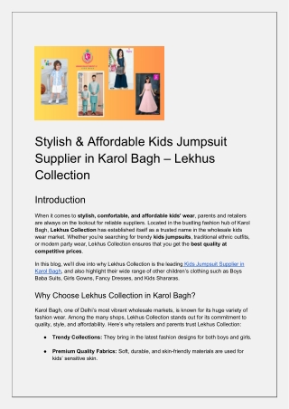 Stylish & Affordable Kids Jumpsuit Supplier in Karol Bagh – Lekhus Collection