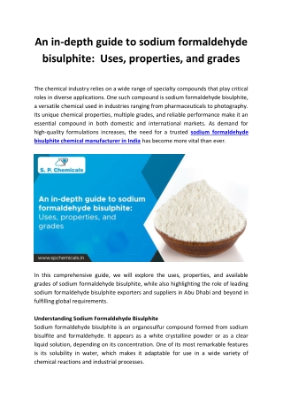 An in-depth guide to sodium formaldehyde bisulphite:  Uses, properties, and grad