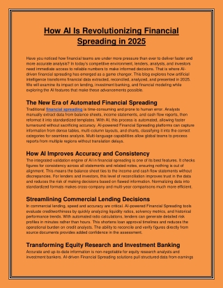 The Role of Financial Spreading in Credit Analysis