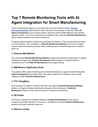Top 7 Remote Monitoring Tools with AI Agent Integration for Smart Manufacturing