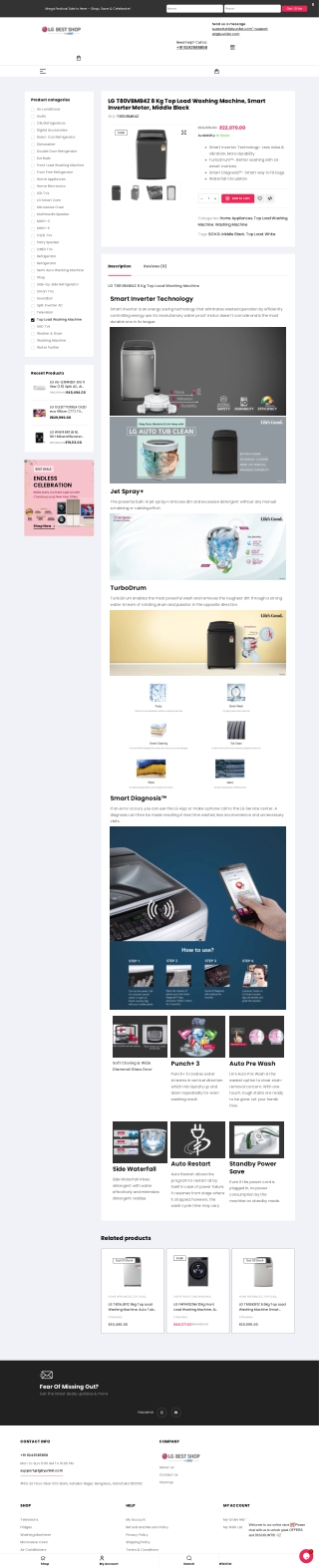 LG T80VBMB4Z 8 Kg Top Load Washing Machine - LGbyUnilet