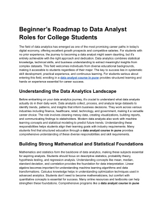 Beginner Roadmap to Data Analyst Role for College Students