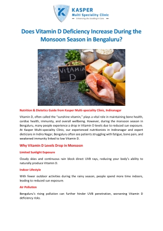 Does Vitamin D Deficiency Increase During the Monsoon Season in Bengaluru