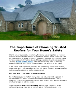 The of Choosing Trusted Roofers for Your Home’s Safety