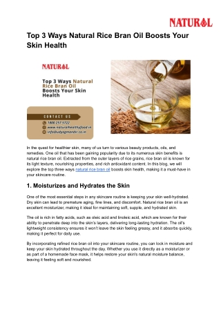 Top 3 Ways Natural Rice Bran Oil Boosts Your Skin Health