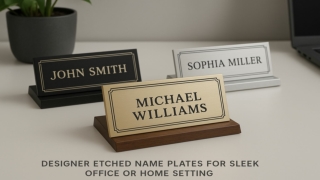 Designer Etched Name Plates for Sleek Office or Home Setting