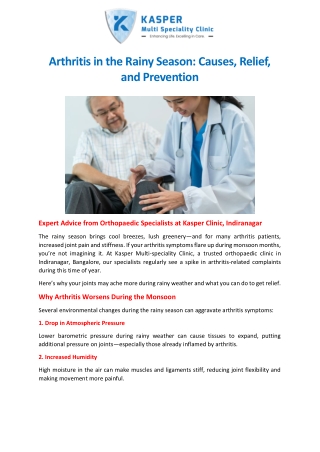 Arthritis in the Rainy Season Causes, Relief, and Prevention