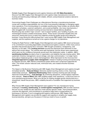 Supply Chain Management and Logistics: ABK Experts