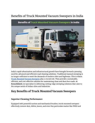 Benefits of Truck Mounted Vacuum Sweepers in India