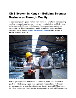 QMS System in Kenya – Building Stronger Businesses Through Quality