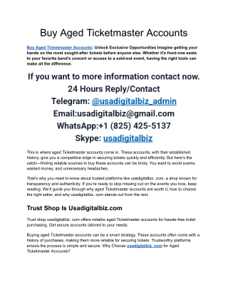 Top  10 Best Site To Buy Aged Ticketmaster Accounts