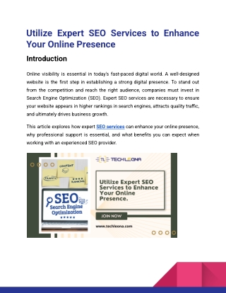 Utilize Expert SEO Services to Enhance Your Online Presence_Techleona