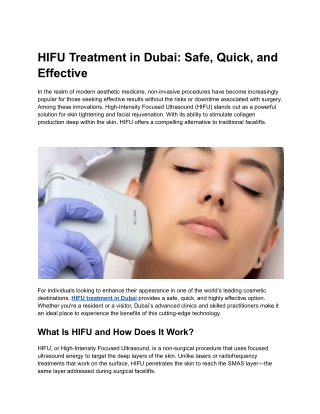 HIFU Treatment in Dubai: Safe, Quick, and Effective
