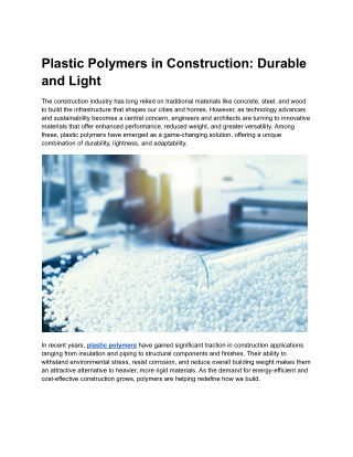 Plastic Polymers in Construction: Durable and Light