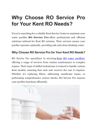 Why Choose RO Service Pro for Your Kent RO Needs?
