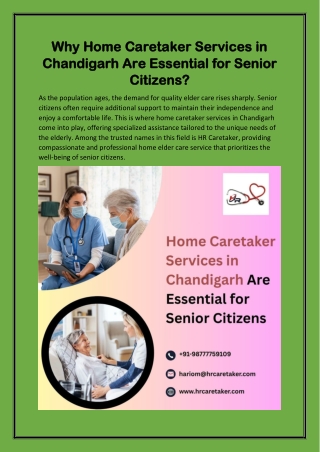Why Home Caretaker Services in Chandigarh Are Essential for Senior Citizens?