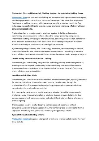 Photovoltaic Glass and Photovoltaic Cladding Solutions for Sustainable Building Design