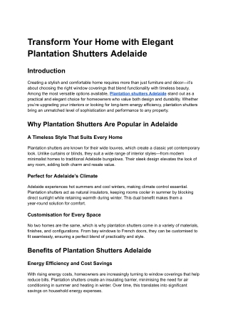 Transform Your Home with Elegant Plantation Shutters Adelaide