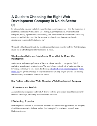 A Guide to Choosing the Right Web Development Company in Noida Sector 63