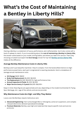 What’s the Cost of Maintaining a Bentley in Liberty Hills