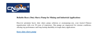 Reliable Heavy Duty Slurry Pump for Mining and Industrial Applications