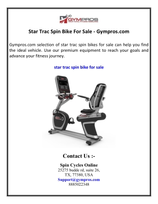 Star Trac Spin Bike For Sale - Gympros.com
