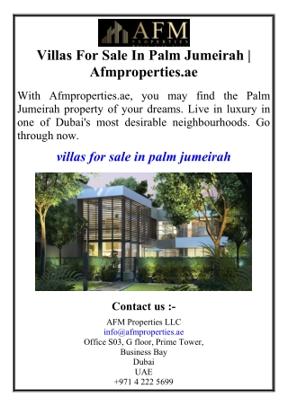 Villas For Sale In Palm Jumeirah | Afmproperties.ae