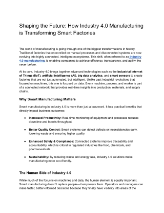 How Industry 4.0 Manufacturing is Transforming Smart Factories