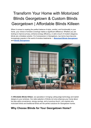 Transform Your Home with Motorized Blinds Georgetown & Custom Blinds Georgetown _ Affordable Blinds Killeen