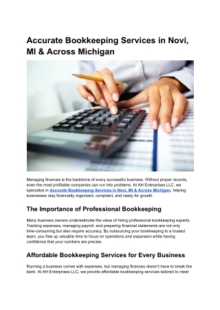 Accurate Bookkeeping Services in Novi, MI & Across Michigan