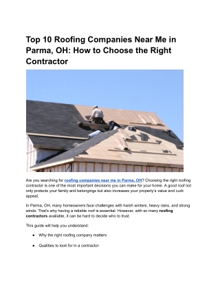 Top 10 Roofing Companies Near Me in Parma, OH: How to Choose the Right company.