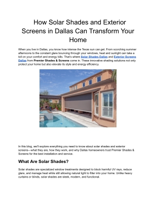 How Solar Shades and Exterior Screens in Dallas Can Transform Your Home
