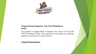 Clogged Drains Kingston  Tap Tech Plumbing & Drain
