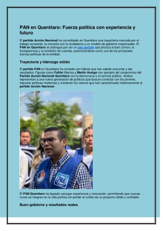 PAN en Querétaro: Fuerza política con experiencia y futuro