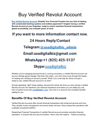 Top 12 Best Site To Buy Verified Revolut Account