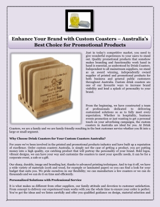 Enhance Your Brand with Custom Coasters – Australia’s Best Choice for Promotional Products